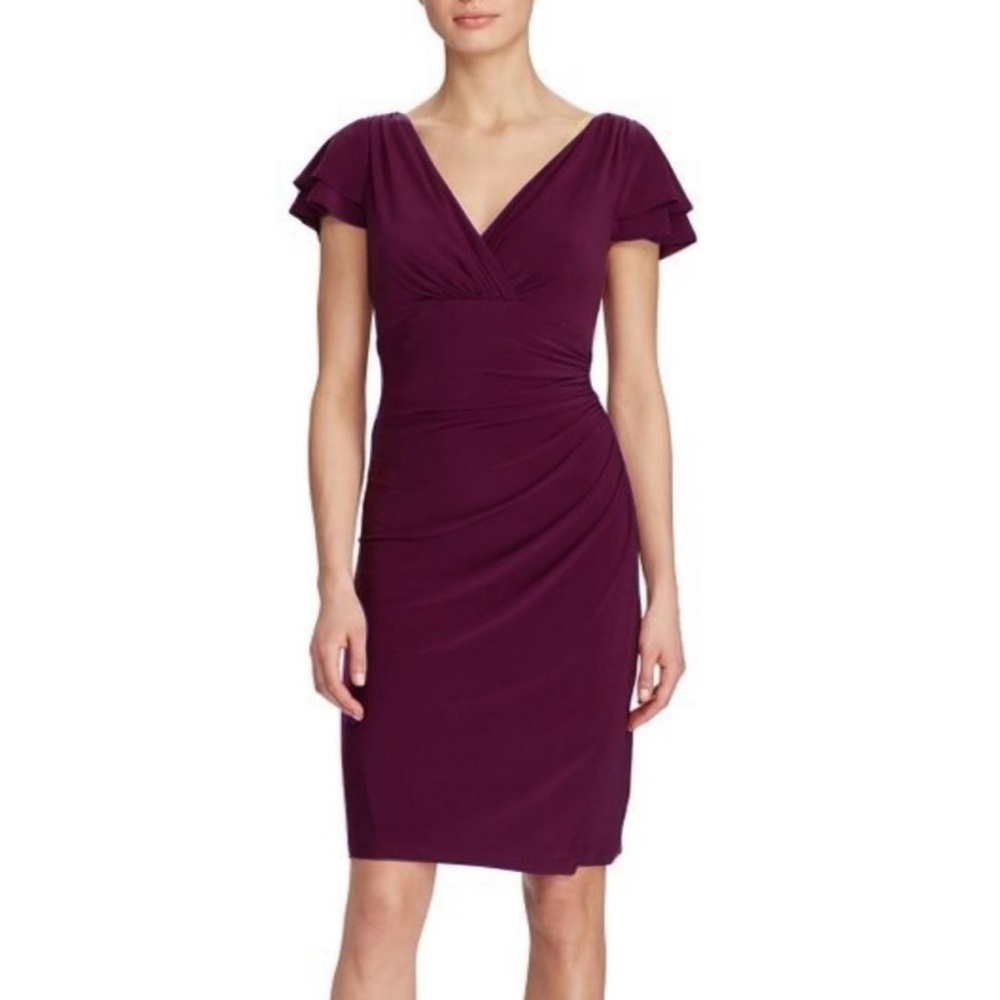 NWT Lauren Ralph Lauren Ruched Flutter Sleeve Dress